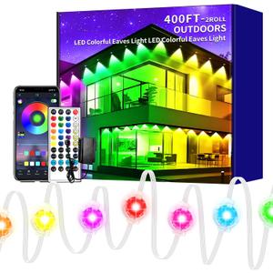 400ft Permanent Outdoor Lights, RGB Eaves Lights, DIY Scene Modes IP67 Waterproof Outside Under Eave Lighting, Smart Christmas Light for Outdoor Decor, Garden Decor, House, Party(Two 200ft Rolls)