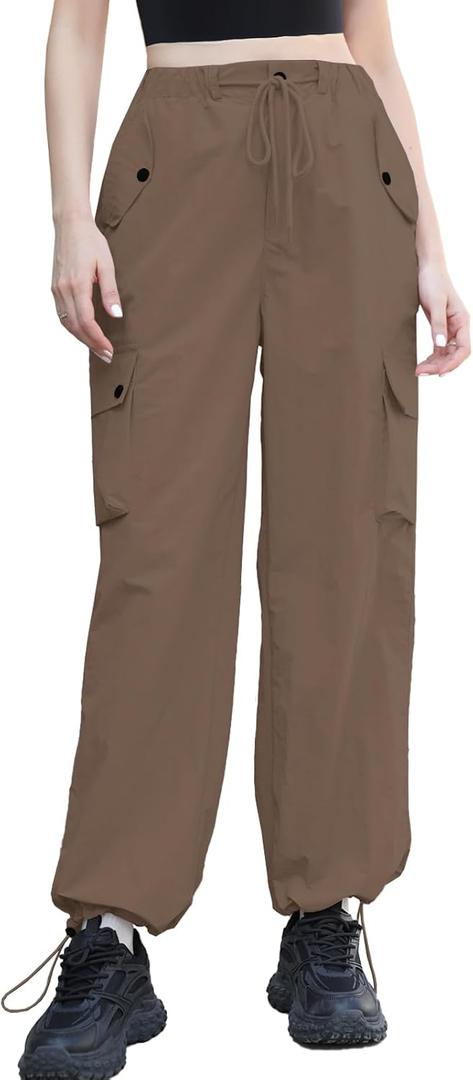 Cromoncent Cargo Pants Girls & Women Parachute Pants Y2K Baggy Rave Clothes Waterproof with Pockets