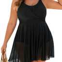 Blooming Jelly Women Plus Size Bathing Suit Swim Dress One Piece Swimsuit Tummy Control Swimdress Flowy Skirted Swimwear(Black, 3X-Large)
