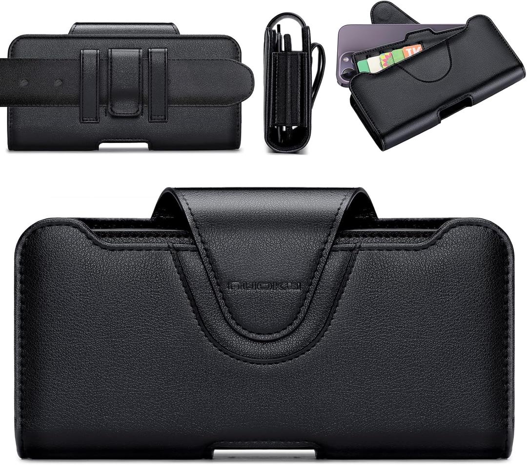 Dual Phone Holster for iPhone 15 14 13 12 11 Pro Max Series with Separate Card Holder, Dual Phone Case for Two Phones for S22 Plus/S21 Plus/S20 Plus (Black)