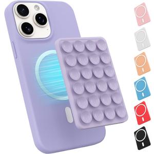 Magnetic Suction Phone Mount for MagSafe Case,Silicone Sticky Phone Grip Holder for iPhone,Removable Hands-Free Selfie/Video for TikTok & Instagram Influencer/Creator (Lavender)