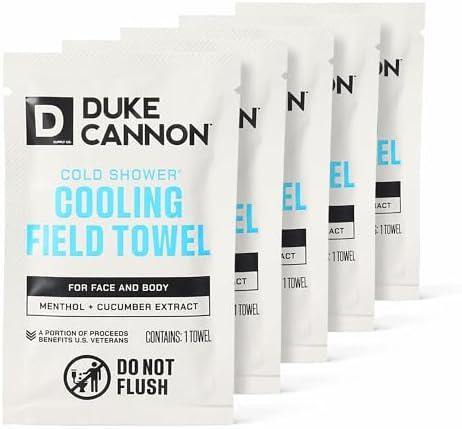 Duke Cannon Cold Shower Cooling Field Towels - 15 Individually Wrapped Towels - Men's Face and Body Wipes - Made with Menthol & Aloe - Instant Refresh Travel Pack, 2 Pack