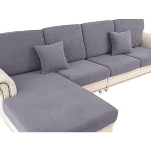 LA MEACK Couch Cushion Covers for Sectional Sofa L Shape Washable Separate Seat Chaise Couch Cover Stretch Sofa Slipcovers with 2 Pcs Pillowcases(2 Seater + 1 Chaise, Light Grey)