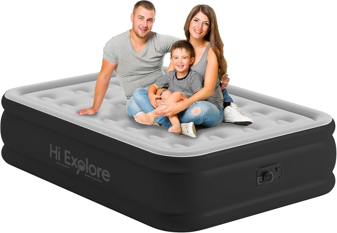Air Mattress Full with Built in Pump Raised, with Comfortable Plush, Inflatable Blow Up Mattress, Portable Airbed for Home, Guests, Camping(Grey, 18 Height)