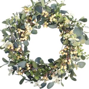 Bibelot 20Inch Artificial Eucalyptus Berry Wreath Green Leaf Eucalyptus Wreaths Spring Summer Wreath for Front Door Window Hanging Wall Party Decorations (20in)