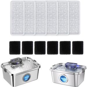 PETIMI Accessories Set (Replacement Filter & Water Pump Sponge) for Pet Water Fountain- 6 pcs Packed Filters and 6 pcs Packed Sponges, Fits PETIMI 2 Gallons and 3 Gallons Pet Fountain Series