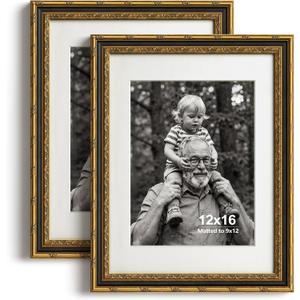 Yaetm 12x16 Gold Picture Frame, Ornate Vintage Black & Gold Frame, 2 Pack