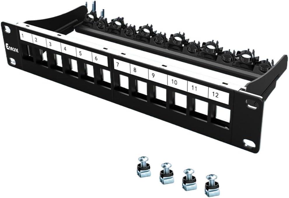 12Port Blank Keystone Patch Panel 1U Keystone Patch Panel 10 Inch Shielded Network Patch Panel,Rack Mount with Smart Cable Management