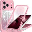 Hekodonk for iPhone 17 Pro Max Case, Compatible with Magsafe [Built-in Tempered Glass Screen Protector & Camera Lens Protection] Full Body Shockproof Protective Women Girl Bling Case,All Pink