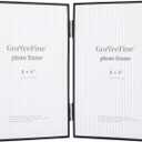 4x6'' Double Black Metal Picture Frame with High-Definition Tempered Glass -Matte Black Thin Edge with Beading, Minimalist Design, Velvet Back, Tabletop & Wall Mount