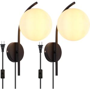 Wall Sconces Plug in Set of 2, Hanging Wall Lamp with Plug in Cord, Metal Wall Lamp White Glass Globe Indoor Wall Decor Light for Bedroom, Farmhouse, Hallway, Living Room, Kitchen, Black Wall Sconces Plug in Set of 2, Hanging Wall Lamp with Plug in Cord, Metal Wall Lamp White Glass Globe Indoor Wall Decor Light for Bedroom, Farmhouse, Hallway, Living Room, Kitchen, Black