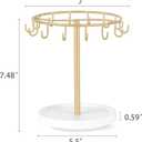 Dahey 360 Degree Rotating Claw Clip Organizer, Metal Hair Clip Holder with Wood Base and 14 Hooks Storage Display Hair Accessories Bracelets Keychains Jewelry for Girls Women Bedroom Dorm Vanity Decor