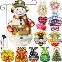 12 Pcs Solar Seasonal LED Garden Flags 12 x 18 Inch Yard Flags Spring Easter Halloween Fall Thanksgiving Day Decorations Welcome Garden Flag Lawn Yard Outdoor Holiday Decoration