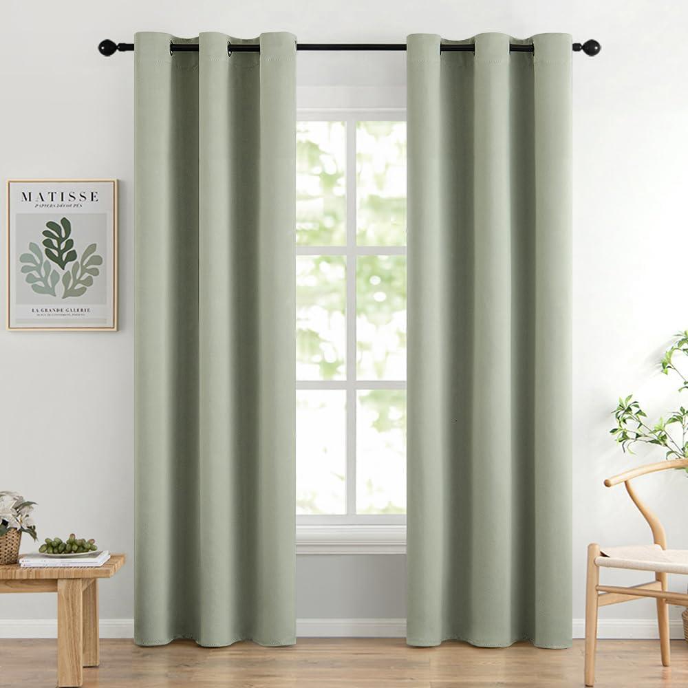 MIULEE Room Darkening Curtains Thermal Insulated Drapes Solid Window Treatment Set Grommet Top Light Blocking Blackout Curtain for Living Room/Bedroom 2 Panels 42 x 84 inch Sage Green