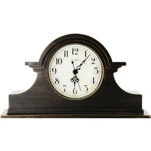 OCEST Vintage Farmhouse Mantel Clock - 13 x 7 Inch Quartz Gilt Finish Battery Operated, Plastic Napoleon Classic Desk & Shelf Dcor for Living Room Office Tabletop Bedroom (Walnut Brown)