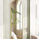 Full Length Mirror 48x14 Inches - Over The Door Hanging Mirror for Bedroom, Living Room, Closet - Arch Floor Mirror, Door Mirror with Gold Frame - No Drill Easy Install