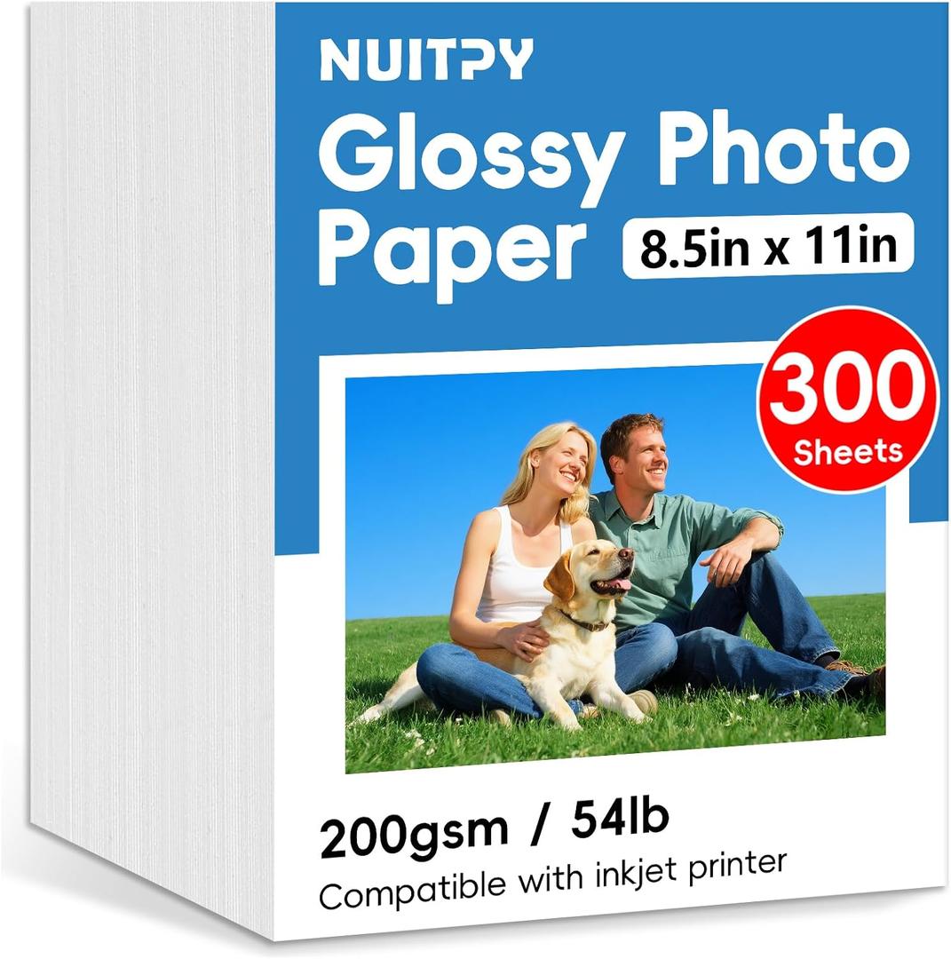 300 Sheets Glossy Photo Paper, 8.5in x 11in Inkjet Photo Printer Paper, Picture Paper for Photos, Calendars, Brochures, Cards, Menus(200gsm / 54lb)