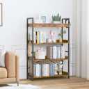 HCHQHS 4 Tier Bookshelf, Adjustable Industrial Bookcase, Vertical Tall Book Shelf, Wood and Black Metal Open Bookshelves for Home Office, Living Room, Bedroom