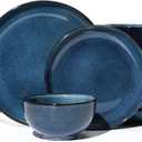 Pokini Stoneware Dinnerware Sets for 6, 18pcs Plates and Bowls Sets Dishes | Reactive Glaze Ceramic Dish Set, Microwave & Dishwasher Safe, Highly Chip and Crack Resistant Dishware sets, Starry Blue