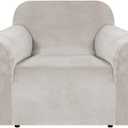 H.VERSAILTEX Stretch Velvet Armchair Cover Couch Covers 1 Cushion Chair Slipcover for Living Room Furniture Cover Crafted from Thick Comfy Rich Velour (Chair 31"-49", Oatmeal)