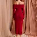 GLNEGE Off The Shoulder Fall Wedding Guest Dress Long Sleeve Bodycon Formal Cocktail Sweater Dresses for Women Wine (XS)
