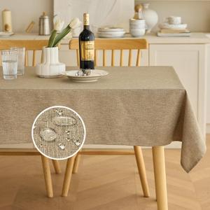 Waterproof Rectangle Dining Table Cover for 6 Seater, 6ft Table, Easy Wipe Clean Outdoor Linen Tablecloth for Party, Wedding and Camping (Oblong, 60 x 84 Inch (6-8 Seats), Natural)