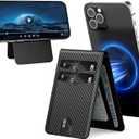 YINHEXI for Magsafe Wallet Stand, Magnetic Leather Phone Wallet Card Holder for Phone Case with Adjustable Stand, Minimalist Slim Leather Mens Wallet with 4 Cards Slots (Carbon Fiber)