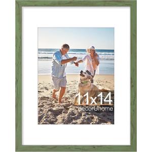 decorUhome 11x14 Picture Frame, Display Pictures 8x10 with Mat or 11x14 without Mat, Wall Mounting Photo Frame, Rustic Green, 1 Pack