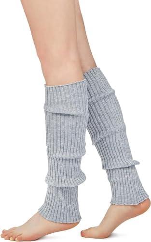 YUANQIAN Women Winter Extra Soft Long Legwarmer Warmer Knitted Stirrup Leg Warmers for Yoga Ballet Dance (Grey-2pair no hole)