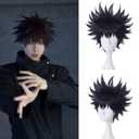 Ebingoo Short Black Cosplay Wig for Men With Cap - Synthetic Hair With Bangs for Anime, Halloween Costume - Boys