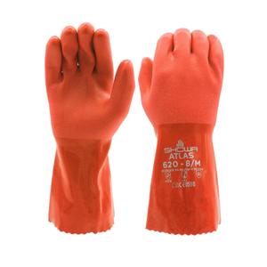 SHOWA Atlas 620 Double-Dipped PVC Chemical Resistant Gloves, Rough Finish Grip, Seamless Cotton Liner, 12" Length, Blue, XX-Large, Vending 12-Pack