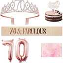 70th Birthday Decorations Women, 70th Birthday Gifts for Women, 70th Birthday Tiara, Sash, Balloon, Candles and Cake Topper for 70 Years Old Birthday Party Decoration and Supplies with Gift Box, 5PCS