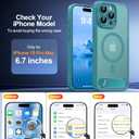 Magnetic Compatible with iPhone 15 Pro Max Case, [Built-in Kickstand][Full Camera Protection][Compatible with MagSafe][Anti-Fingerprint] Shockproof Phone Case for iPhone 15 Pro Max 6.7",Lake Blue
