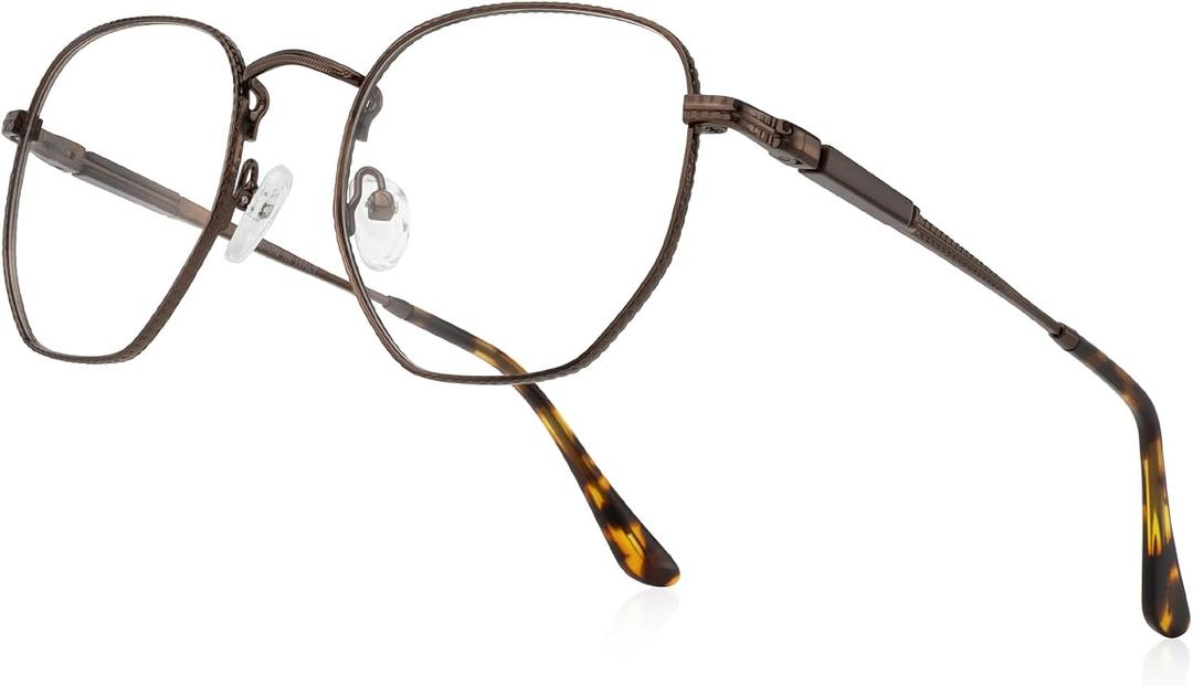 Classic Square Polygon Reading Glasses for Men Women Light Blocking Computer Readers Spring Hinge Metal Frame