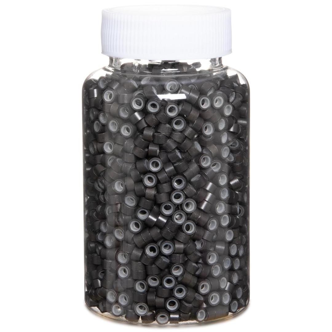 2500pcs 5mm Dark Brown Extension Beads,Silicone Lined Micro Rings,MicroLink I Tip Weft Beads for Hair Tinsel and Feathers Extensions