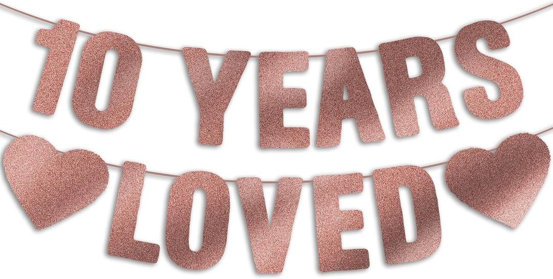 Pre-Strung 10th Birthday Banner - Rose Gold Glitter, 10th Birthday Decorations for Girl, Happy 10 Year Old Party Sign, Peace Out Single Digits Party Decor, Double Digits Birthday Girl