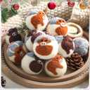 12 Pcs Christmas Felt Highland Cow Print Ornaments 2.36'' Handmade Wool Felt Ornaments Brown Hanging Western Rustic Balls for Christmas Tree Country Farmhouse Party Decor Vintage Xmas Baubles