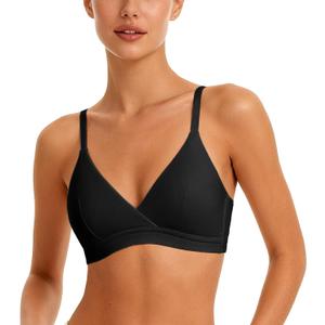 Modal Cotton Bra Chest-Wireless Thin Padded Breathable Comfortable Bras for Everyday Triangle Bralette for AAA-B Cup (Black, S)
