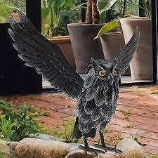 Natelf Solar Owl Decoy Sculptures & Statues Halloween Decoration, Standing Metal Bird Deterrent to Scare Birds Squirrels Away for Outdoor Garden Yard Patio, Black