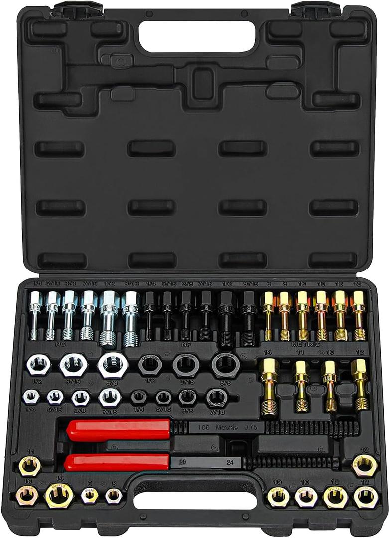 48 Piece Thread Chaser Set Metric & SAE Rethreading Kit with 22 Taps 24 Dies 2 Thread Files Thread Repair Kit