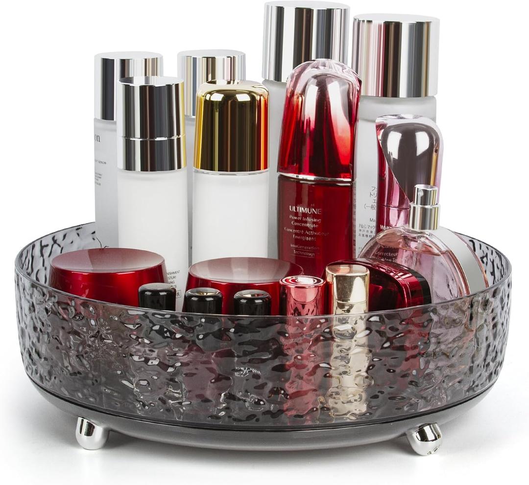 360 Rotating Makeup Organizer, 11'' Lazy Susan Perfume Organizer Tray, Spinning Skincare Cosmetics Storage Organizer for Vanity, Dresser and Bathroom Countertop (Dark Grey)