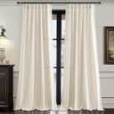 Living Room 102 Inch Long Curtains Thick Linen Blend Cream Pleated Drapes Back Tab & Rod Pocket, Semi Sheer Privacy Light Filtering Large Window Curtain for Nursery Panels of 2 Set Cute White Ivory (Birch)