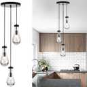 3-Light Raindrop Pendant Light Fixtures, Black Glass Pendant Lighting, Teardrops Modern Hanging Light for Entryway Foyer Kitchen Island Dining Living Room Hallway