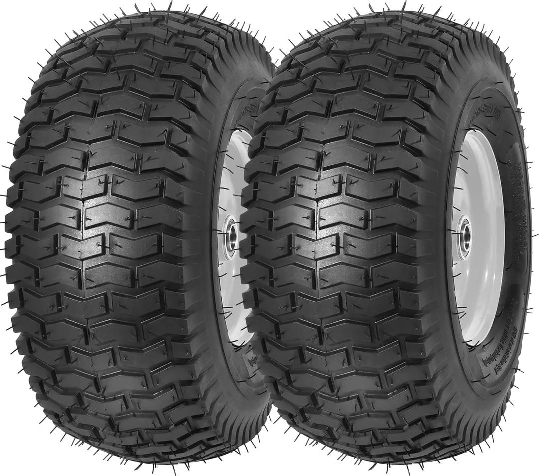 15x6.00-6nhs Lawn Mower Tires, Riding Lawn Mower and Tractor Front Tires, 15x6x6 Tire and Wheel for Residential and Commercial, 3" Offset Hub, 3/4" Bearing, 2Pack Gray, Load 570Lbs