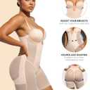 SHAPELLX Strapless Shapewear for Women Deep Plunge Corset Tummy Control Backless Bodysuit Mid Thigh Full Body Shaper (Beige, XL)