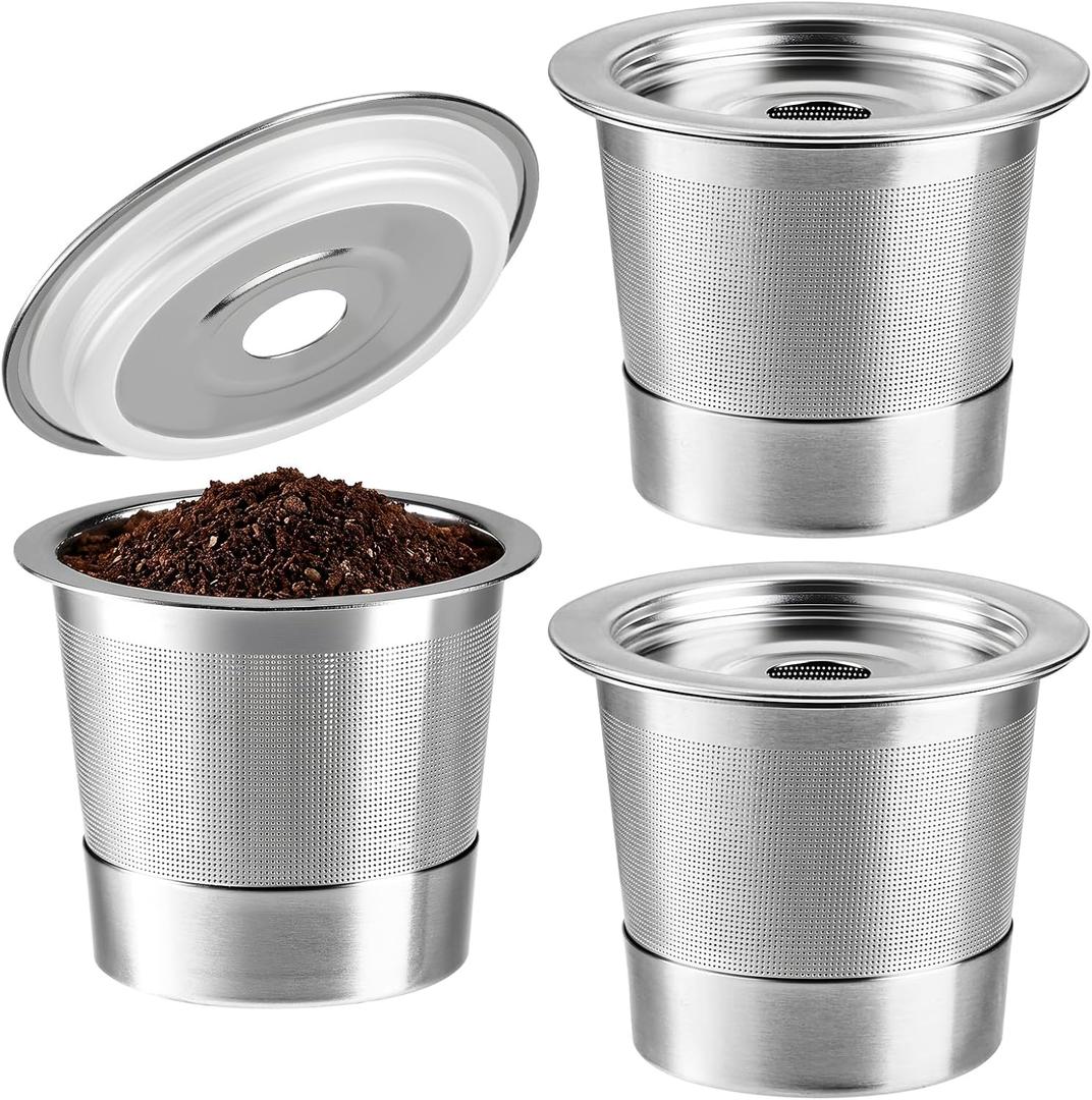 3 Pack Reusable Coffee Pods Compatible with Ninja PB051, PB041 & CFP101 Coffee Makers, 304 Stainless Steel Permanent Coffee Filters, Compatible with K-Cup Brewing Systems