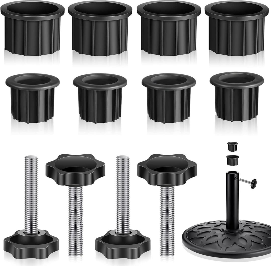 Zhengmy 12 Pcs Patio Umbrella Base Hole Ring Cover and Cap Umbrella Stand Replacement Screw Part with M8 Thread Hand Knob Threaded Plastic Knobs Patio Black Handle Replacement Parts