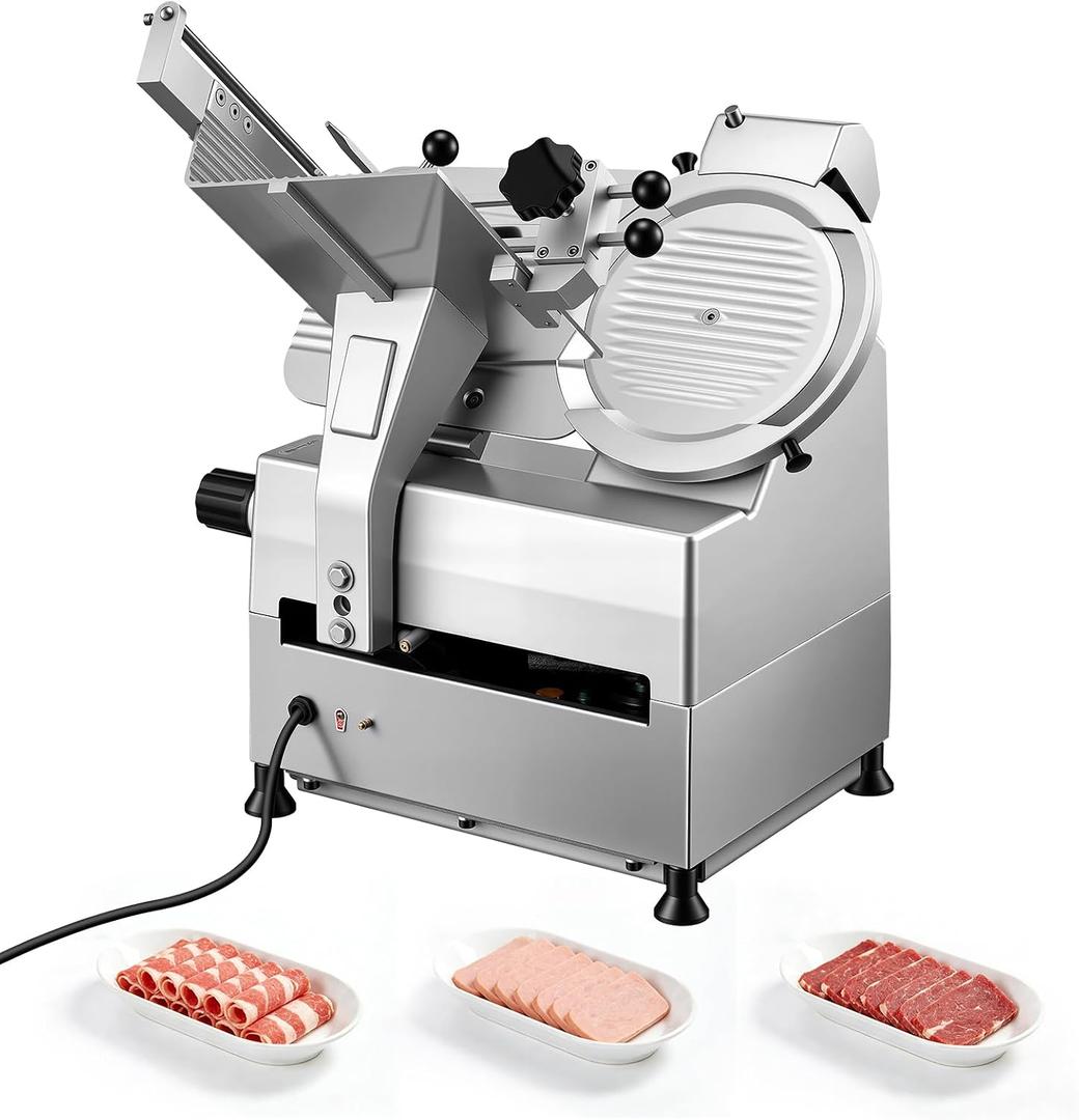 VEVOR Fully Automatic Meat Slicer, 180W + 370W Commercial Food Slicer