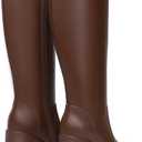 Athlefit Black Knee High Boots for Women Platform Tall Boots Fashion Square Toe Chunky Heeled Booties (9, Brown)