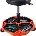 Adjustable Height Rolling Mechanic Stool, 300 LBS Garage Chair on Wheels, Rolling Workshop Stool with Cushioned Seat and Tool Trays, Ideal for Garage, Workshop, and Auto Repair